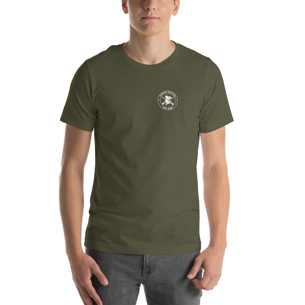 Minuteman Ready Tee t-shirt by Patriot Tactical, homestead American heritage design – product mockup