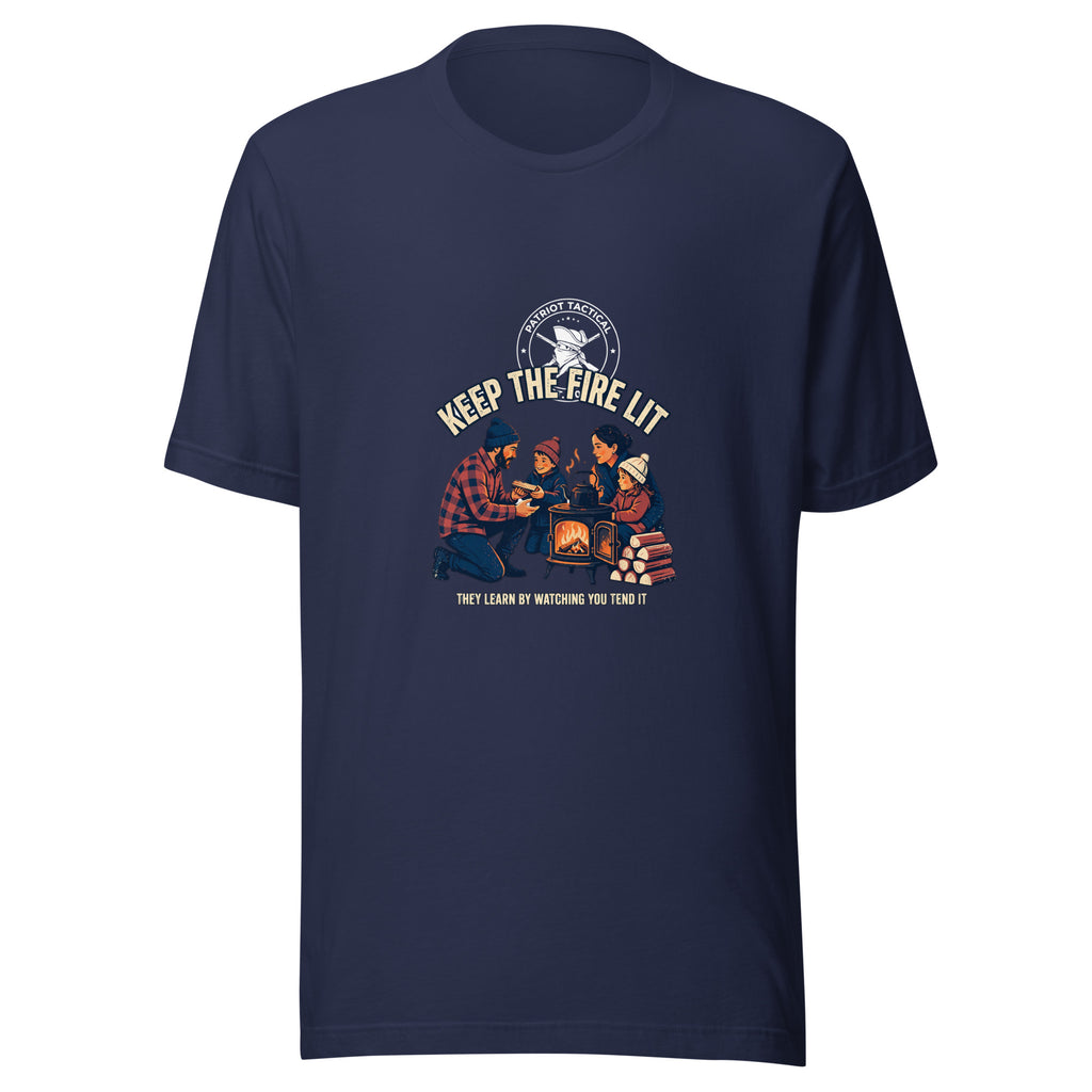 Keep The Fire Lit Premium Tee in Navy, front view