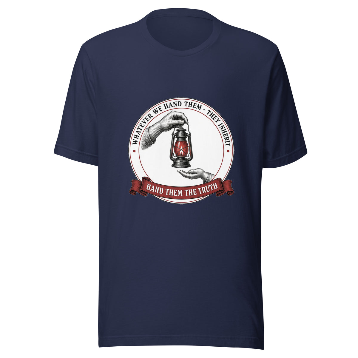 Hand Them the Truth Lantern Tee in Navy, front view