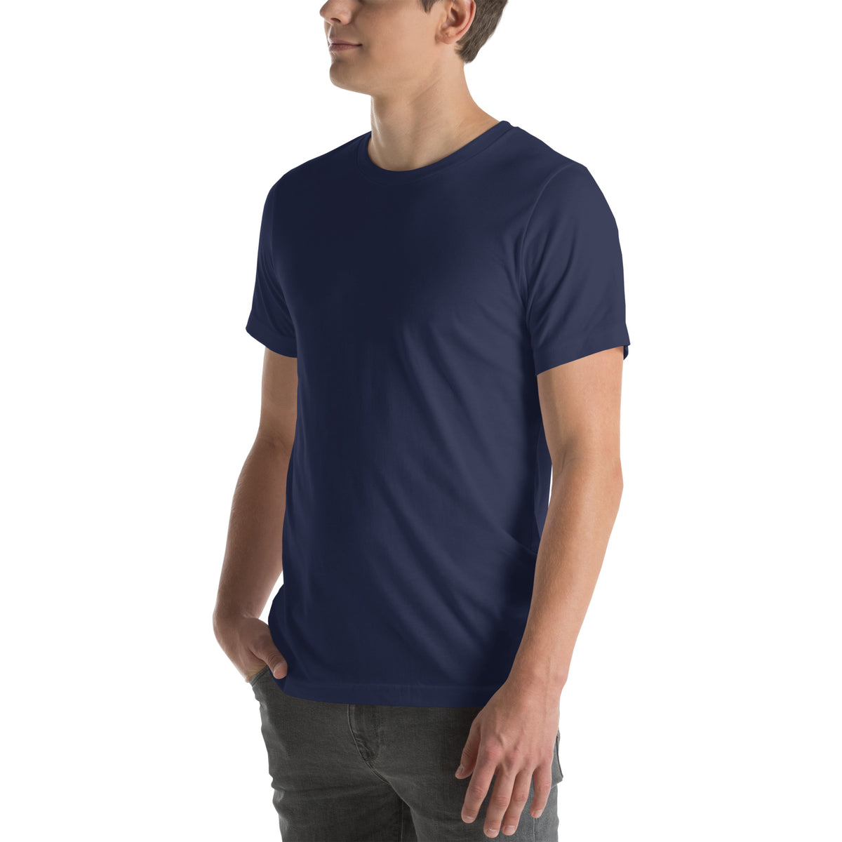We Watch Back Premium Tee in Navy, left front view