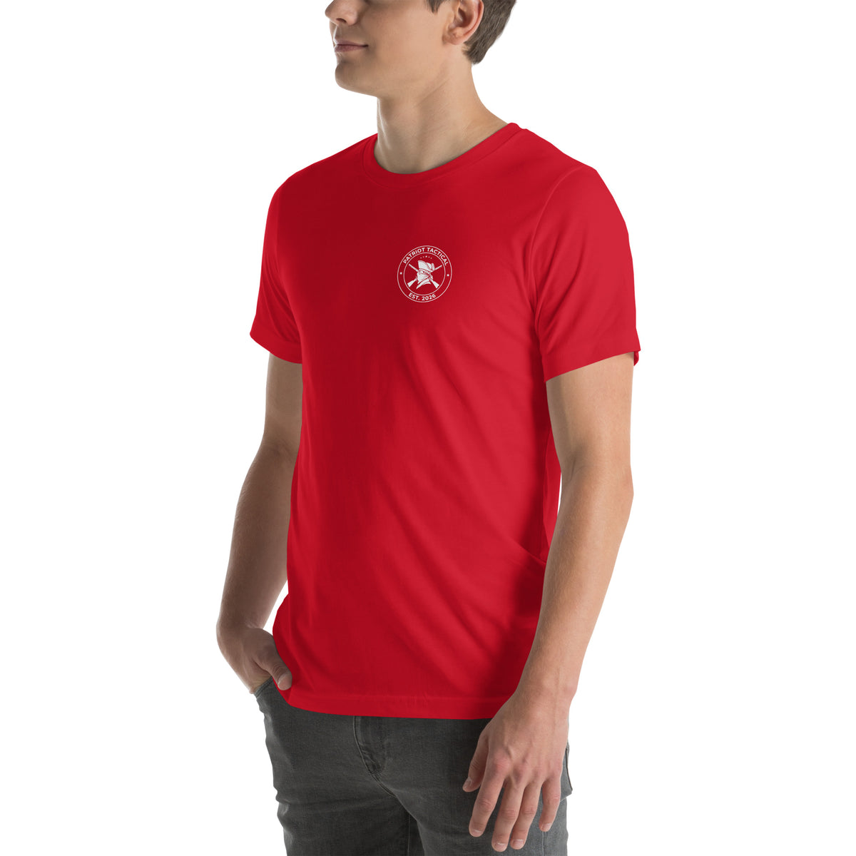 Old Enough To Carry Premium Tee in Red, left front view