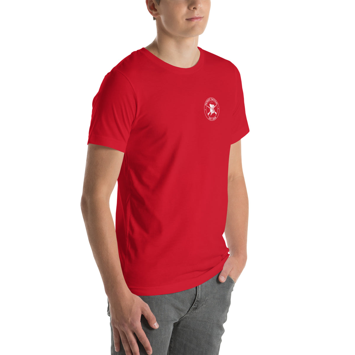 Old Enough To Carry Premium Tee in Red, right front view