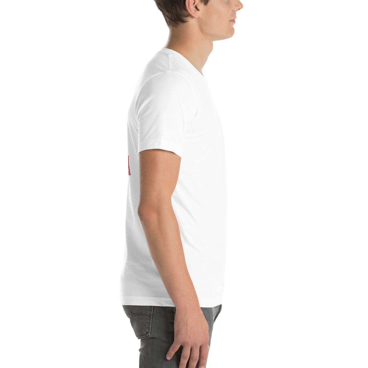 We Watch Back Premium Tee in White, right side view