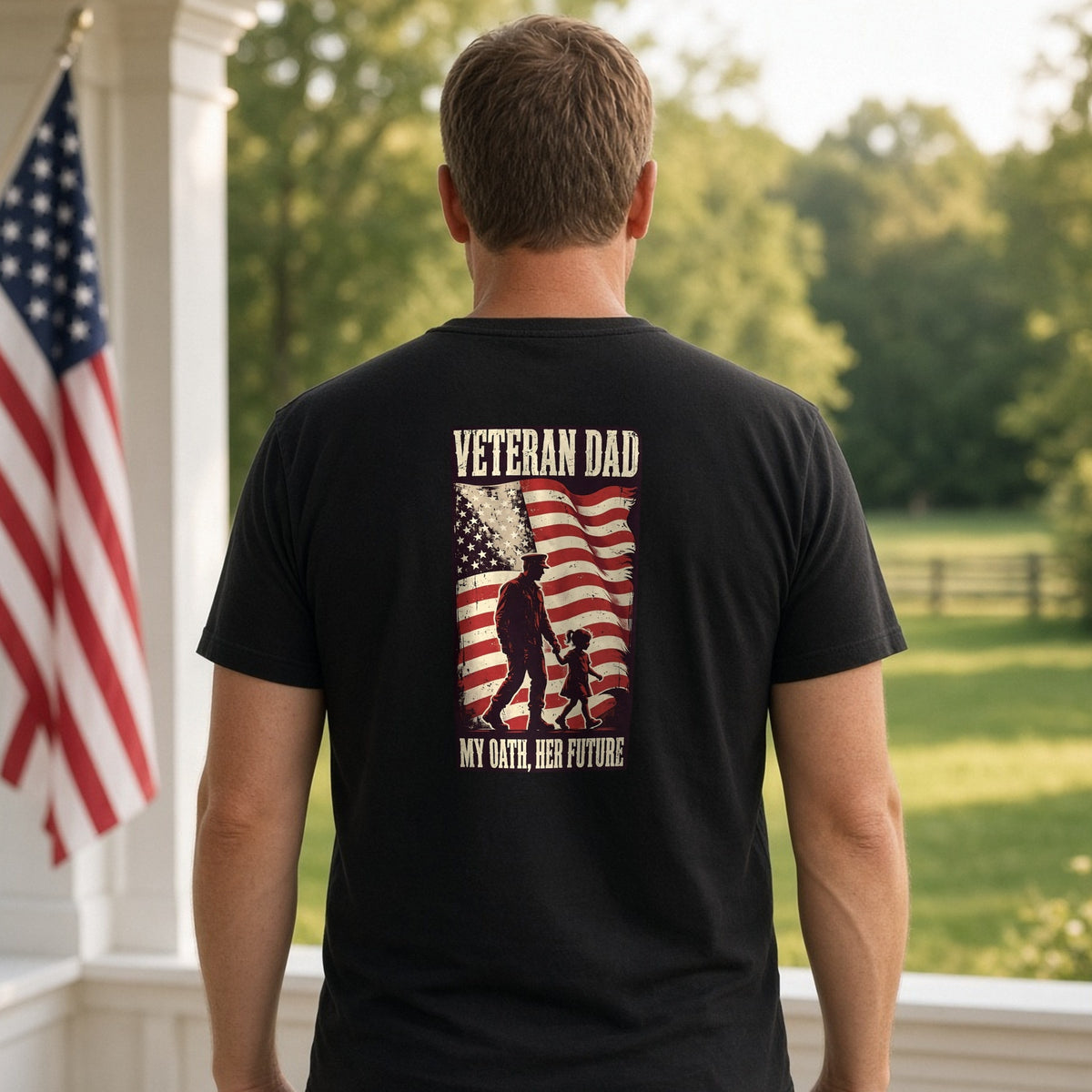 Veteran Dad Tee worn in a lifestyle photo