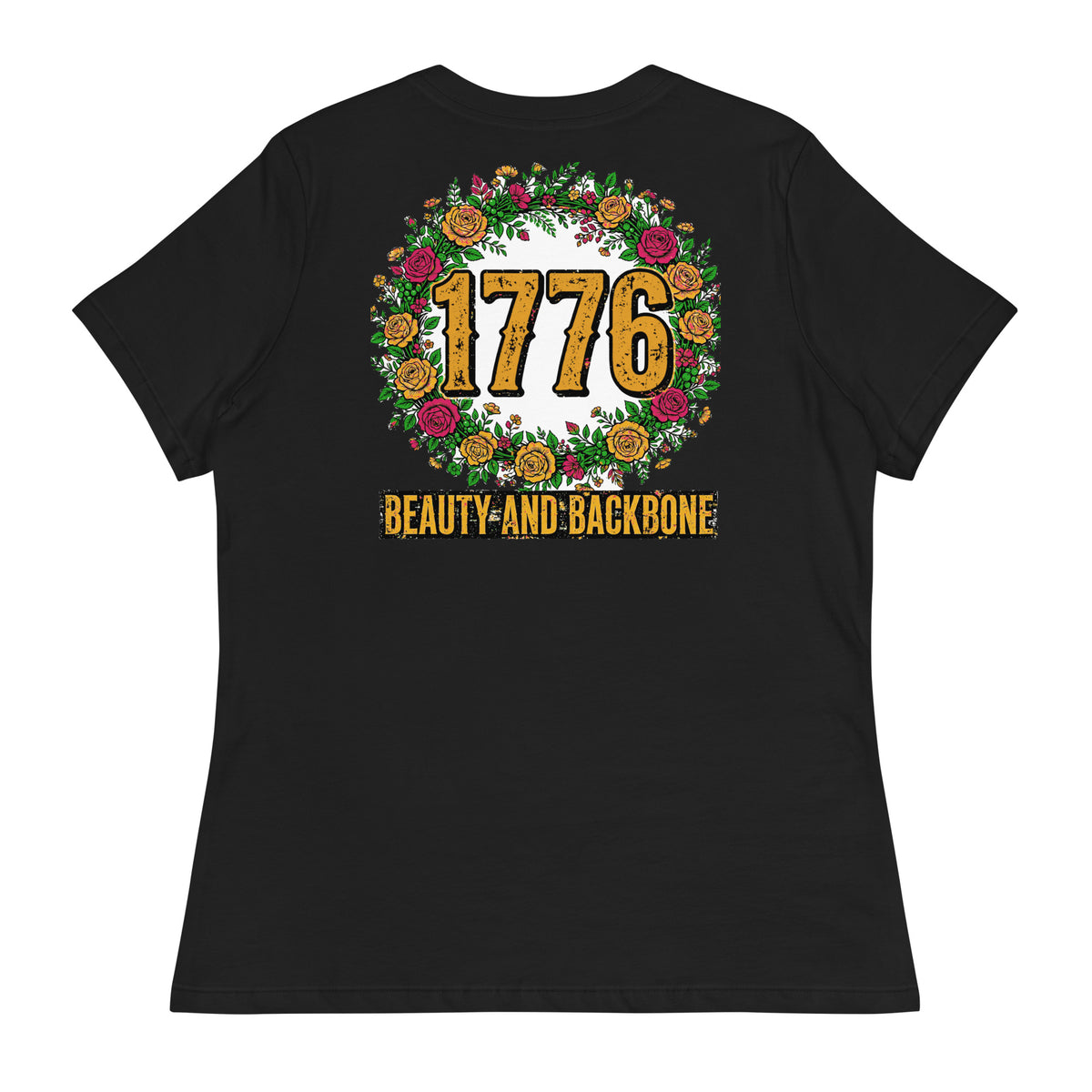 Beauty and Backbone Women's Tee t-shirt by Patriot Tactical, homestead American heritage design – back view