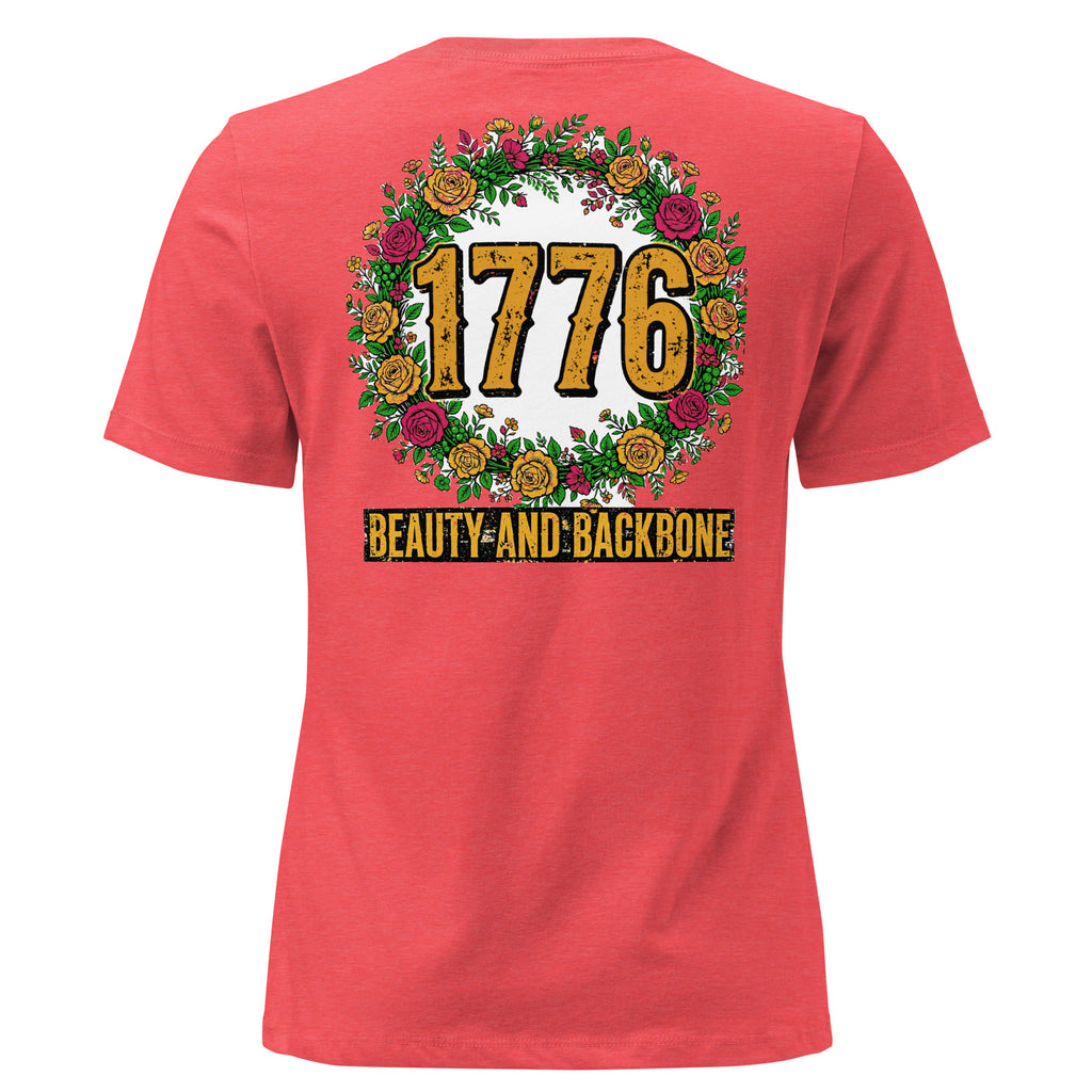 Beauty and Backbone Women's Tee t-shirt by Patriot Tactical, homestead American heritage design – detail view