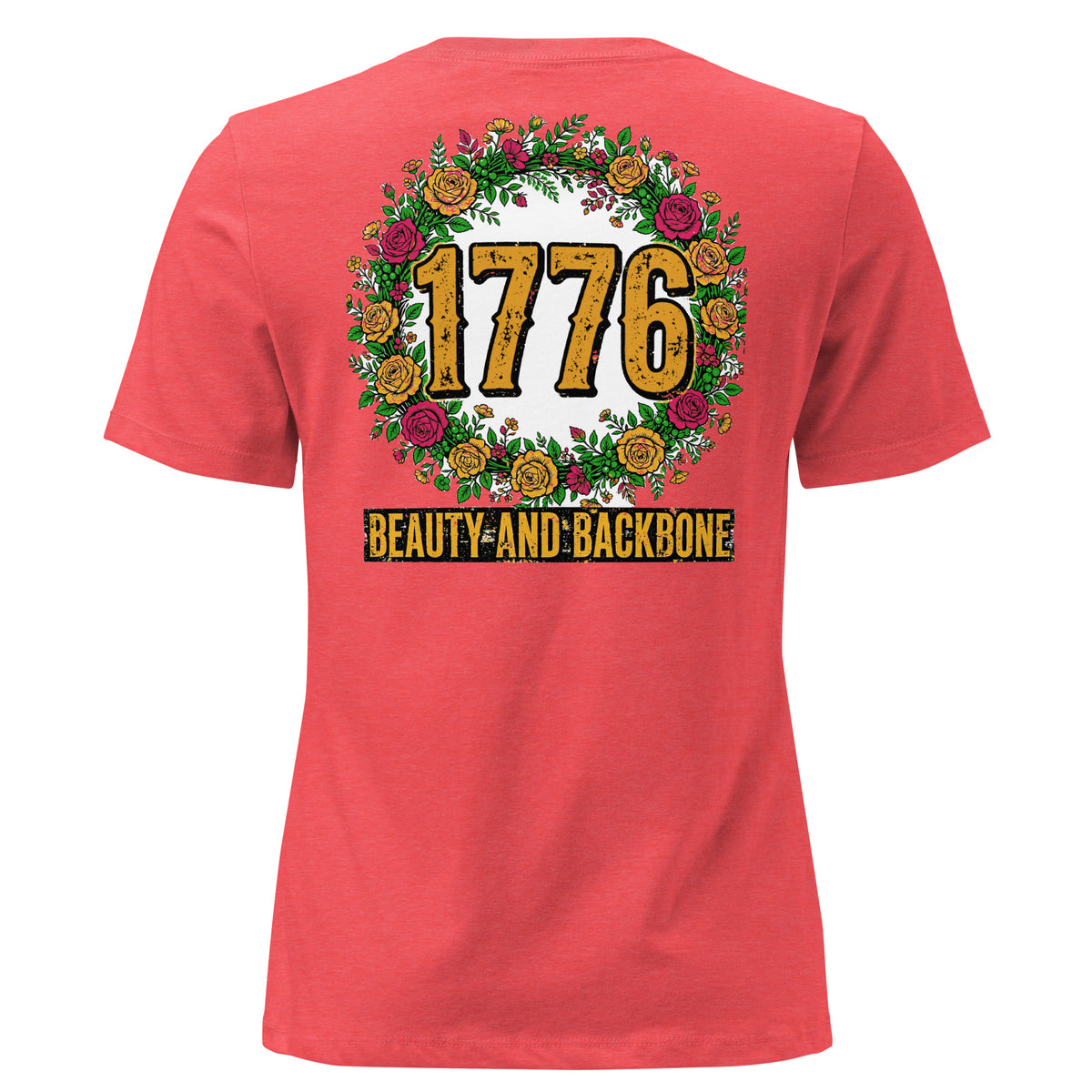 Beauty and Backbone Women's Tee t-shirt by Patriot Tactical, homestead American heritage design – detail view