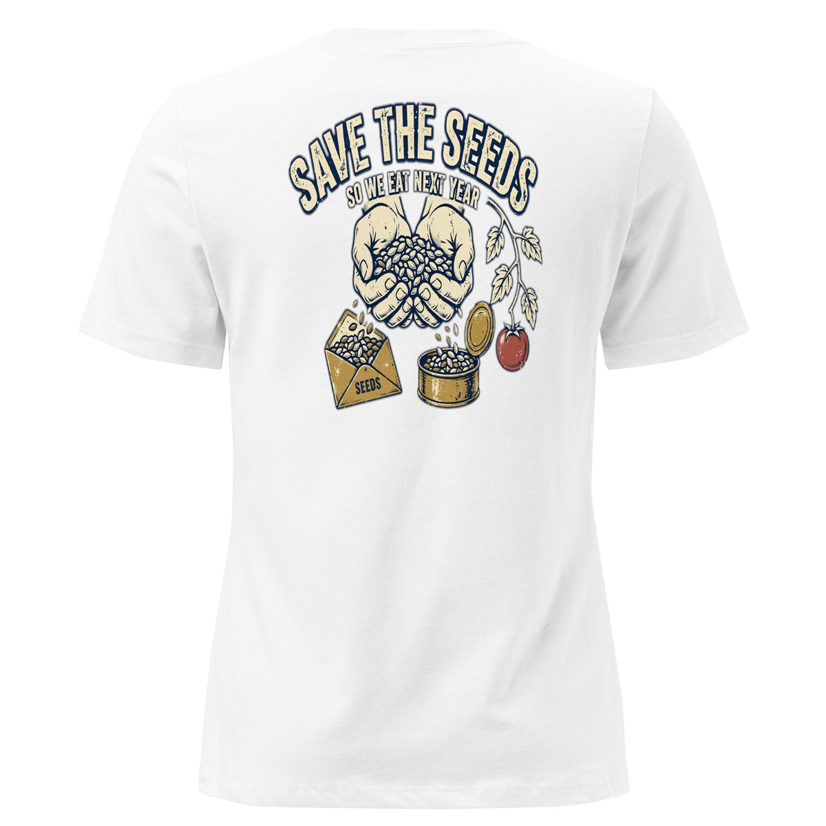 Save The Seeds Women's Tee t-shirt by Patriot Tactical, homestead American heritage design – detail view