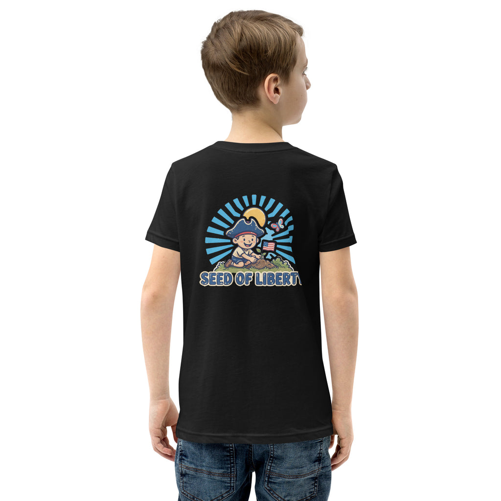 Seed of Liberty Kids Tee kids apparel by Patriot Tactical, homestead American heritage design – detail view
