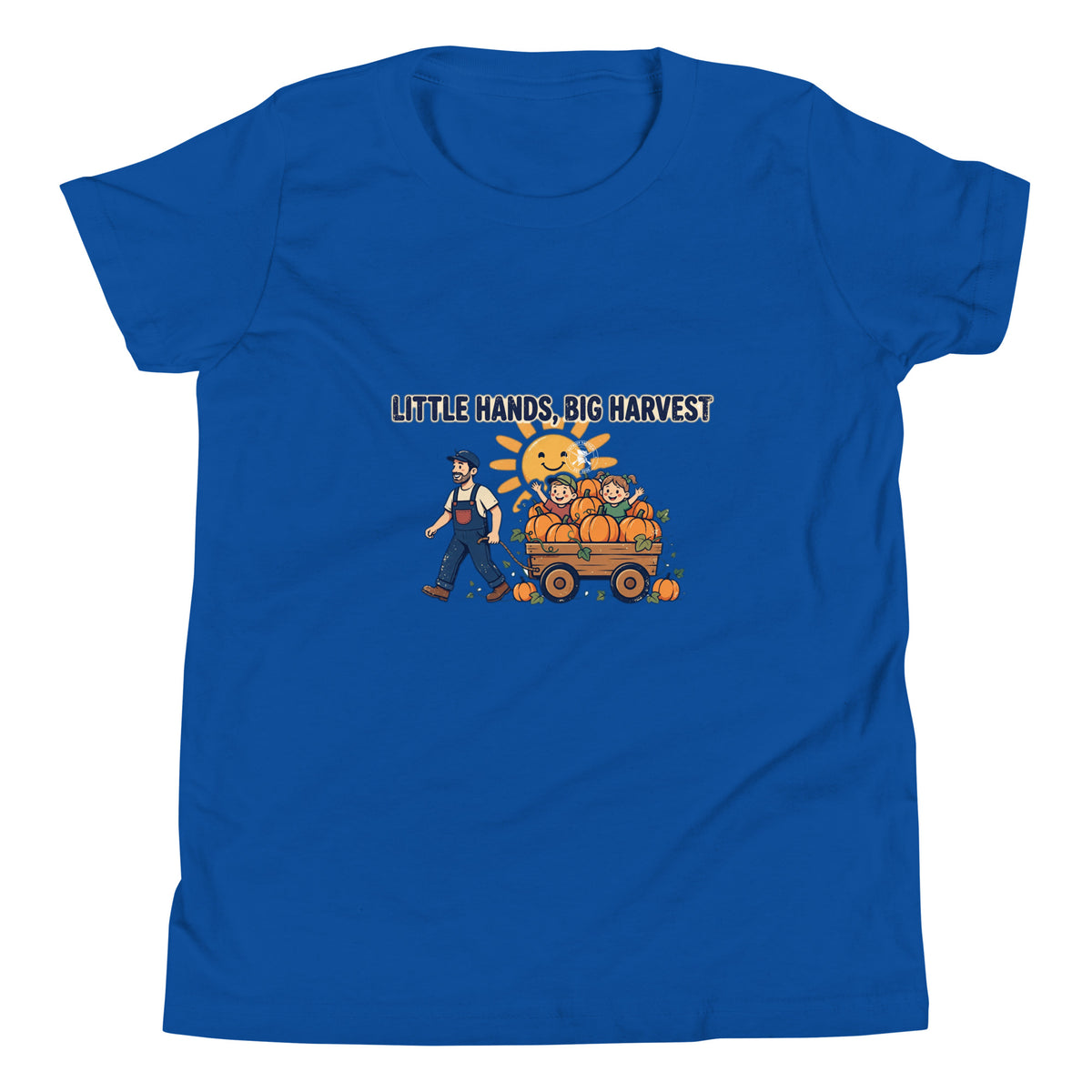 Little Hands, Big Harvest Kids Tee in True Royal, front view